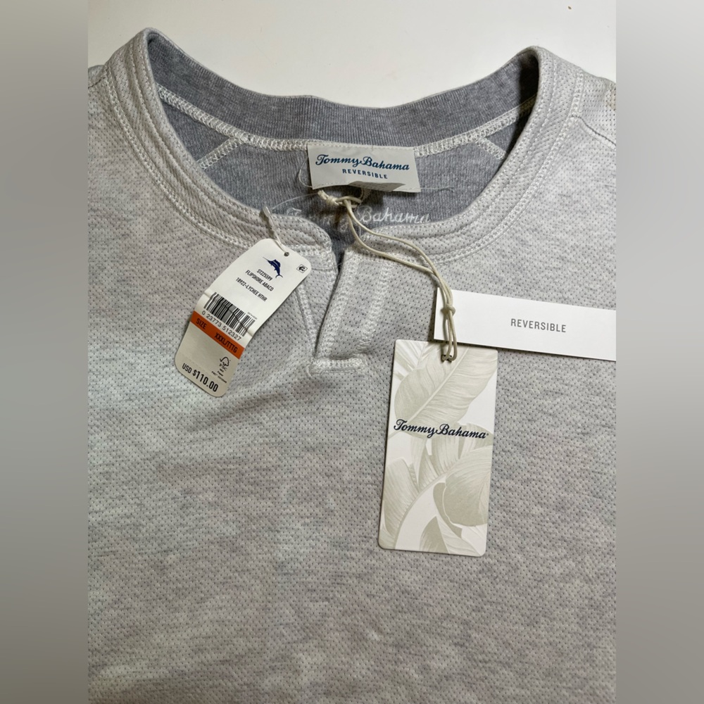 TOMMY BAHAMA Flipshore Abaco Reversible Split Neck Sweater Pullover Gray 3XL